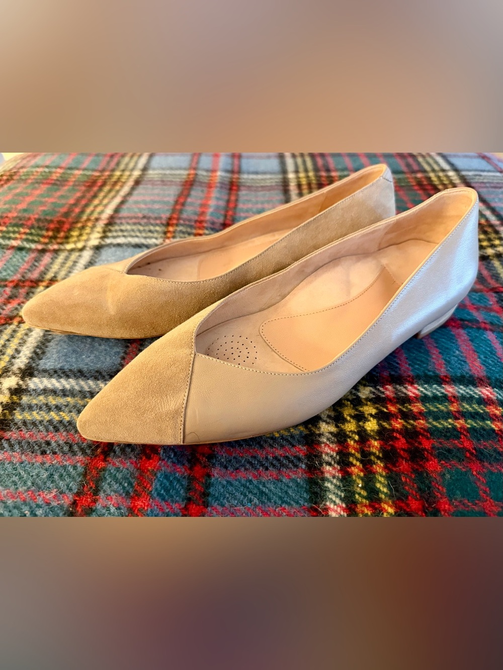 Size EU 38.5 Ally Tenacious Tan and Suede Beige Leather Forever Flats